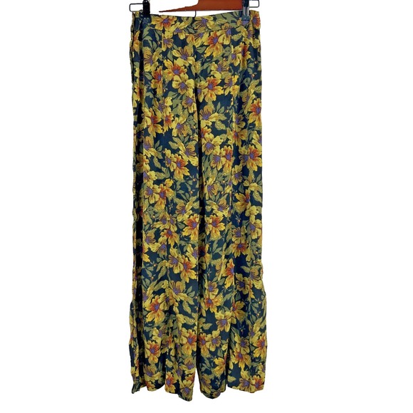 Free People Dark Floral Crepe Wide Leg Pants Sz 4 Love Letters Flowy Festival - Picture 4 of 9